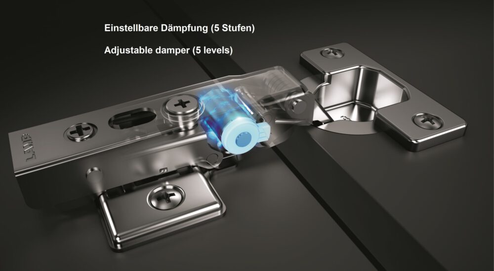 2 gedämpfte Schwerlast-Möbelscharniere für extra schwere und extra dicke Türen bis 30mm! Mit einstellbarem Dämpfer inkl. Montageplatten. Topfband, Möbelband mit Topfgröße 40mm von LAMP® / Japan - Image 2