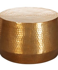 Couchtisch 60x36x60 cm Aluminium Beistelltisch Gold Orientalisch Rund Flacher Hammerschlag