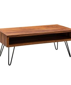Couchtisch 100x40x50 cm Sheesham Massivholz / Metall Sofatisch Design Wohnzimmertisch