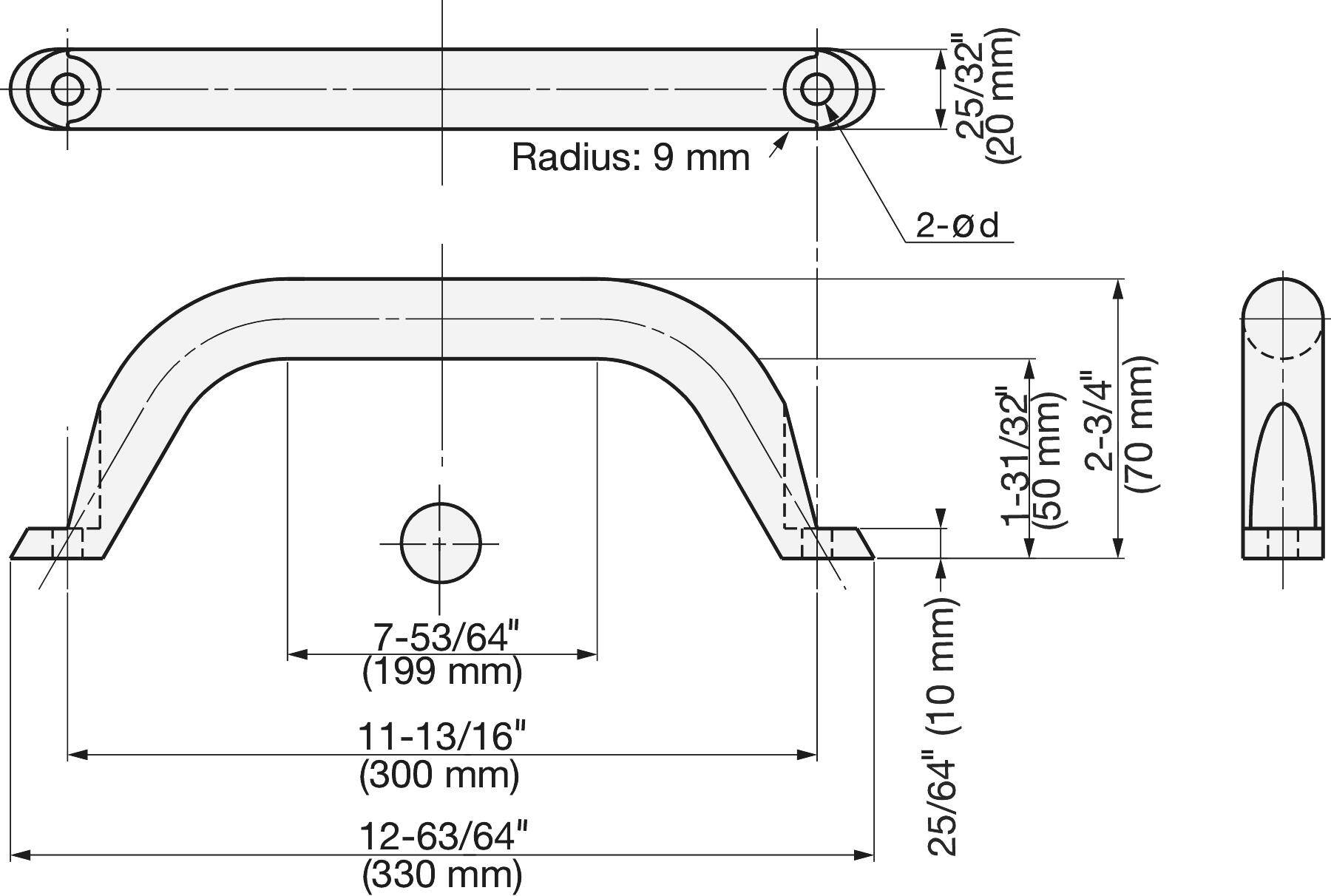 Edelstahlmöbelgriff SUS316, 330 mm (13″) MG-300T. Massiver stabiler Griff aus feinstem korrosionsfreiem Edelstahl V4A (SUS316) für hochwertige Einrichtungen, Außenbereich, feuchte, raue und hochkorrosive Umgebungen von Sugatsune / LAMP® (Japan) - Image 2