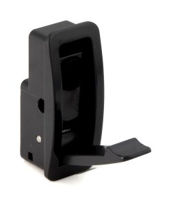 Hochwertiger Federklapphaken zum Einlassen, Oberfläche: schwarz, 60 mm (2,4″), Ausführung: mit Soft-Close Schließdämpfung, NF-60D-BL. Klapphaken mit Schließautomatik und Soft-Close für Caravan, Yacht und viel mehr, von Sugatsune / LAMP® (Japan)