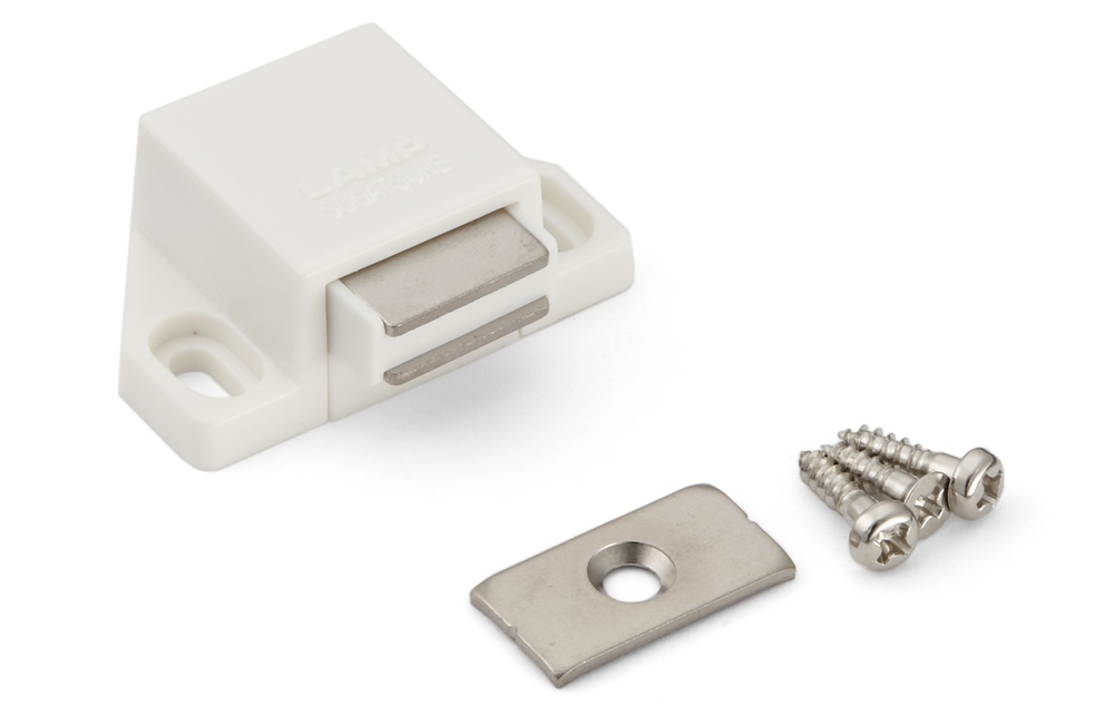 2 Stück kompakter Magnet-Druckschnäpper, inkl. Gegenplatte, Oberfläche: weiß, 25 mm (63/64″), ML-30SW. Platzsparender Push-to-open Türöffner für Möbeltüren, Schranktüren und vieles mehr, von Sugatsune / LAMP® (Japan) - Image 3