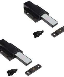 2 Stück Magnet-Druckschnäpper, inkl. Gegenplatte, Oberfläche: schwarz, 70 mm (2-3/4″), Ausführung: mit langem Stößel, ML-120BL. Push-to-open Türöffner für Möbeltüren, Schranktüren und vieles mehr, von Sugatsune / LAMP® (Japan)