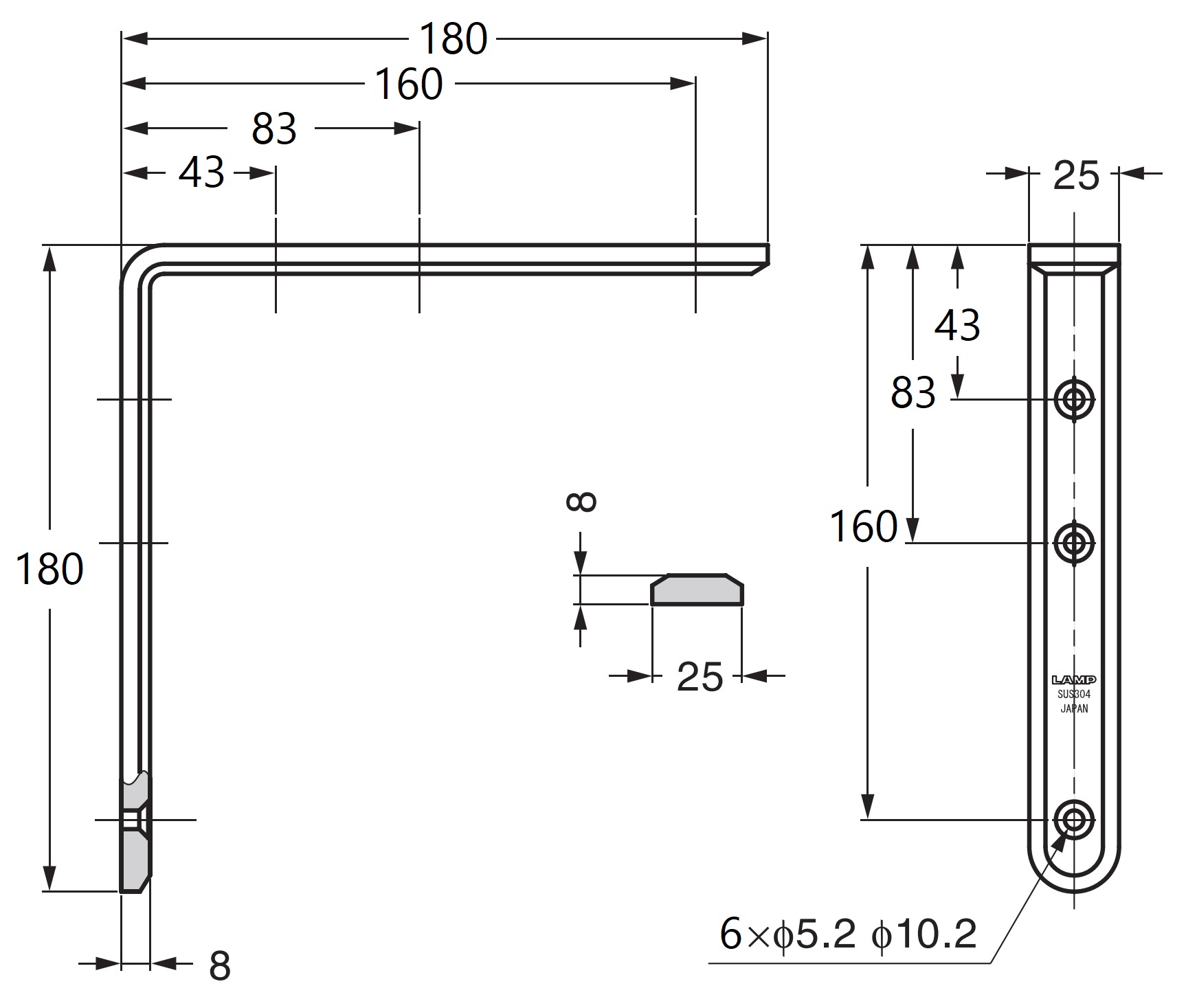 2 Stück korrosionsbeständiger robuster Montagewinkel, aus massivem rostfreiem Edelstahl, Tragkraft: 28 kg, Oberfläche: glänzend poliert, 180 mm (7,1″), XL-SA01-180M. Regalwinkel für Regalboden und viel mehr, von Sugatsune / LAMP® (Japan) - Image 2