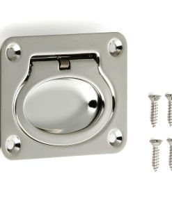 Ringförmiger Edelstahl-Klappgriff SUS304, 75 mm (2-15/16″) 980643. Ringförmiger Edelstahl-Klappgriff aus rostfreiem Edelstahl V2A, glänzend poliert, gefedert, für Revisionsklappe, Revisionstür, feuchte Umgebung, Schiff, Caravan von Sugatsune / LAMP® (Japan)