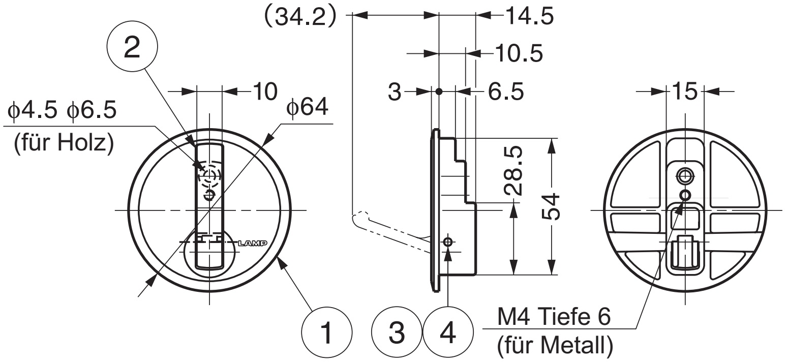 Hochwertiger runder Federklapphaken zum Einlassen, Oberfläche: schwarz, satiniert matt, 64 mm (2,6″), NF-R64-BL. Runder Klapphaken mit Schließautomatik, für Tinyhouse, Wohnmobil, Caravan, Yacht, Zug, Bus und viel mehr, von Sugatsune / LAMP® (Japan) - Image 3