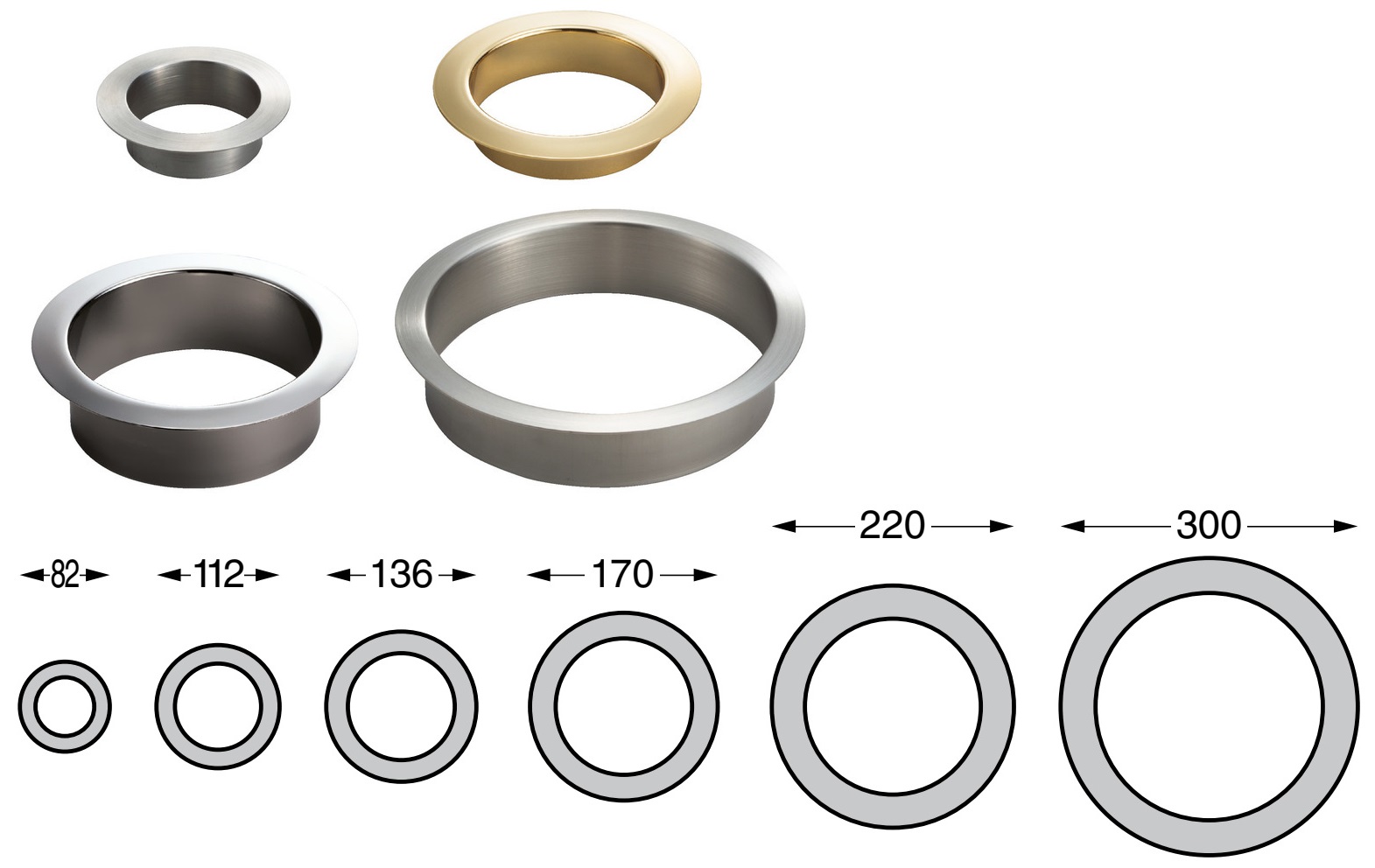 Hochwertiger runder Mülldurchwurf, aus rostfreiem Edelstahl, Oberfläche: vergoldet 24K, 112 mm (4,5″), AN-DH008-GP (AN-DH001-GP). Edelstahlmülldurchwurf, für Systemgastronomie, Ladenbau, Kosmetikstudio und viel mehr, von Sugatsune / LAMP® (Japan) - Image 5